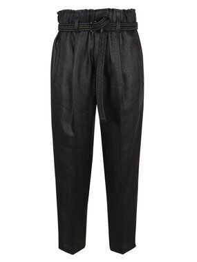 Brunello Cucinelli Linen Pants Black Elastic Waist Pull On Relaxed Luxury Size 2